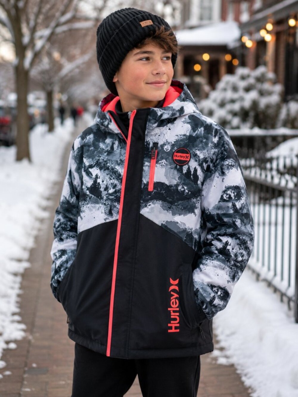 Hurley Boys Winter Snow Jacket Size L 14/16 Camo Fleece Lined Hooded Coat